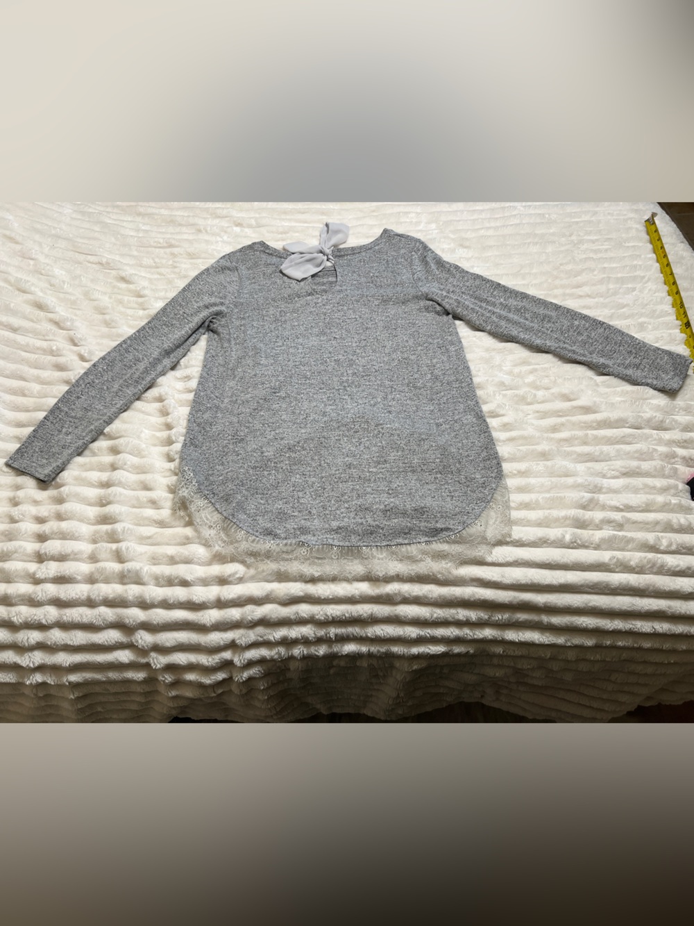 Lauren Conrad Gray Lace-Hem Long Sleeve Women's Shirt